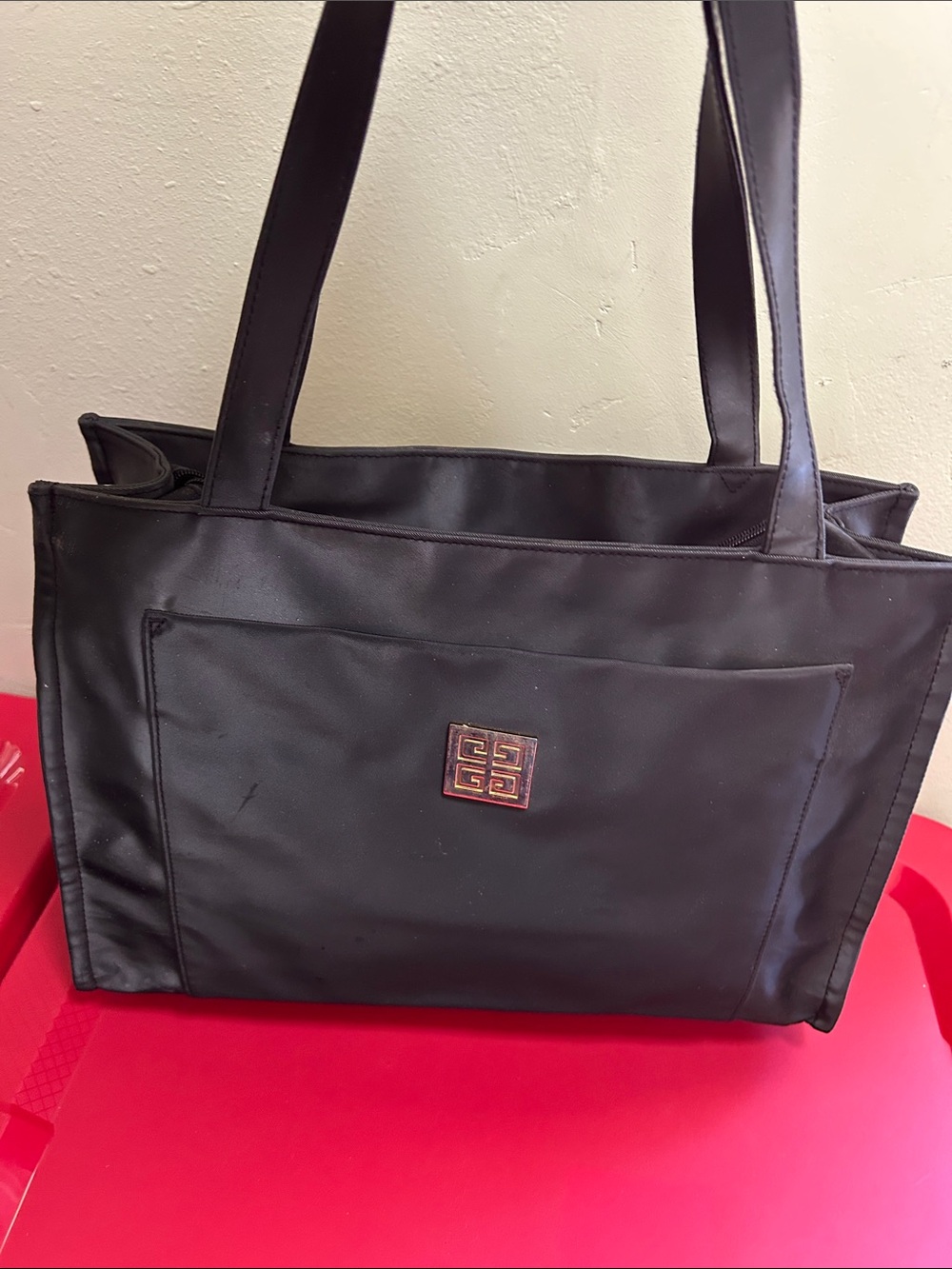 Givenchy Black Satin Tote with Gold Logo